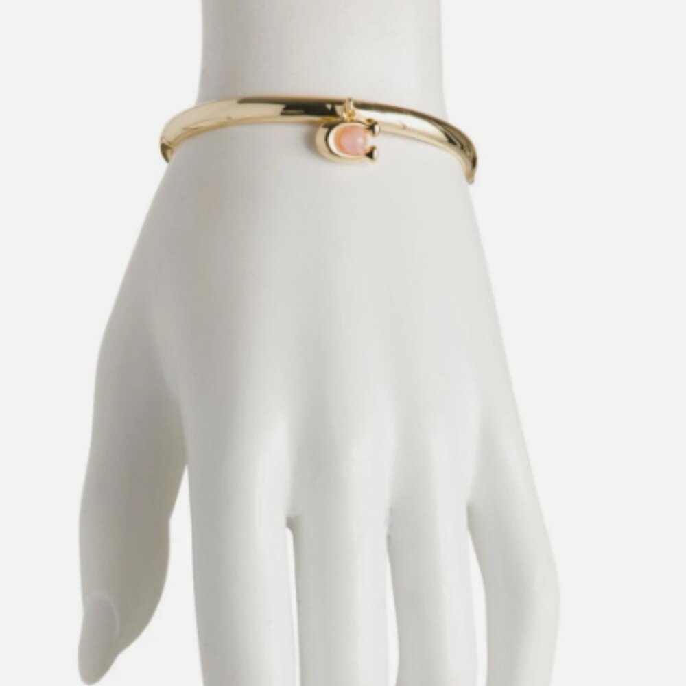 Coach Bangle, Gold with Pink Bead Charm